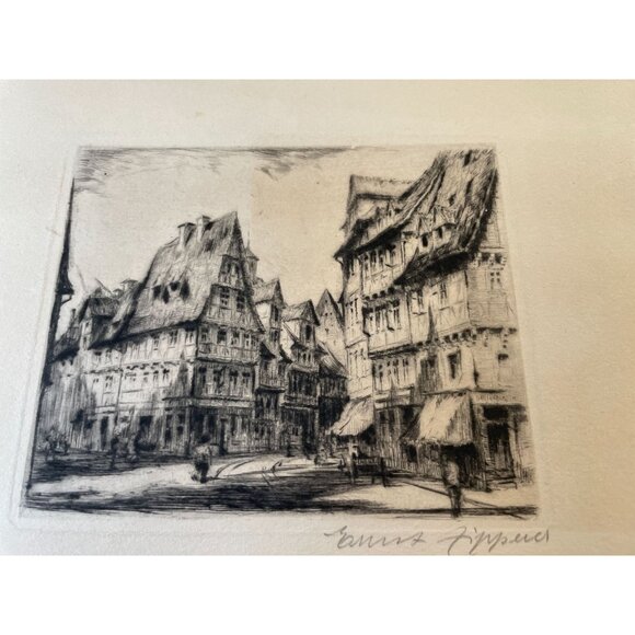Ernst Zipperer Etching Of European Street Scene On Cream Paper - Picture 11 of 13